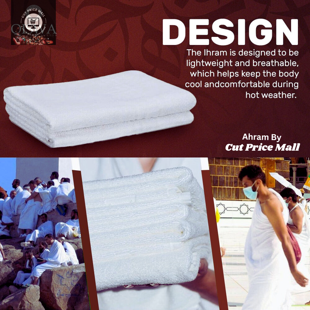 Men's  Full Size Tery Cotton Towel Ihram Hajj & Umrah 5 in 1 Ahram kit without Fur with Free belt and Bag / soap / Tasbeh