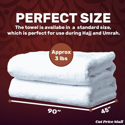 Men's  Full Size Tery Cotton Towel Ihram Hajj & Umrah 5 in 1 Ahram kit without Fur with Free belt and Bag / soap / Tasbeh