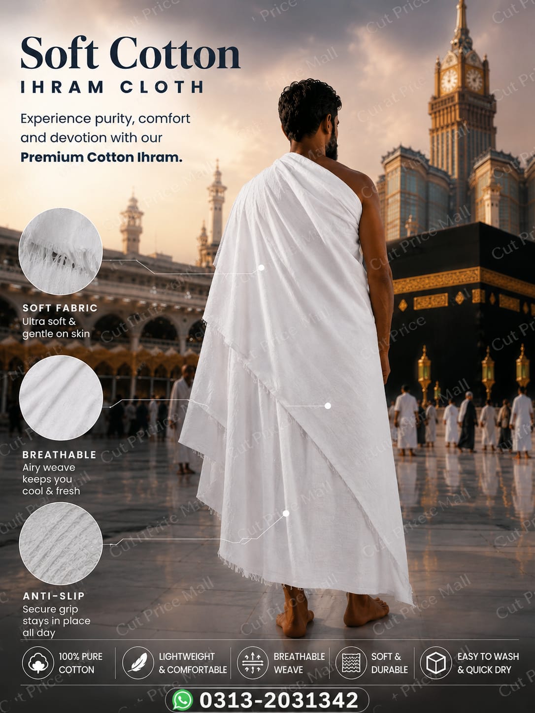 Men's Full Size Terry Cotton Towel Ihram  Hajj & Umrah Ahram